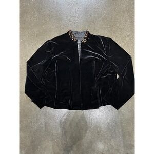 Positive Attitude Jacket Womens 16 Petite Black Velvet Beaded Collar Open Front